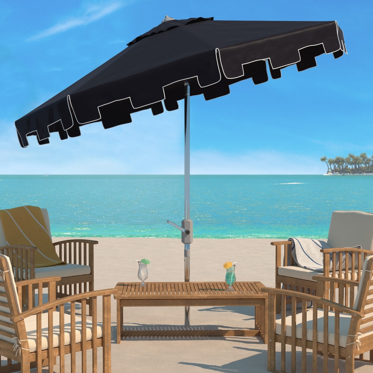 Zimmerman 9 Ft Market Umbrella - Black/White - Safavieh - Image 1
