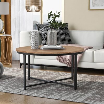 Rustic Design Round Coffee Table Featuring X-Shaped Base And Adjustable Leg Pads For Living Room Balcony Home And Office(F35.4)" - Image 0