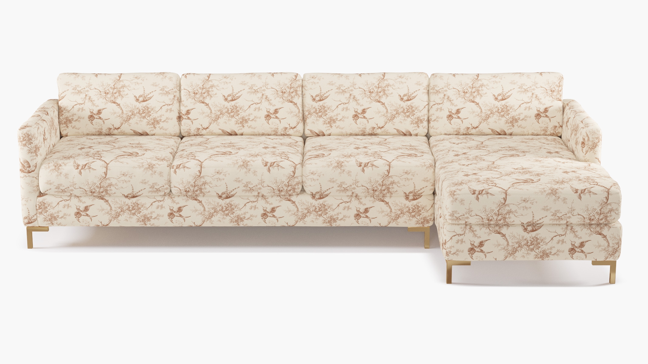 Modern Sectional, Right Facing, Terracotta Swallows, Brass L Leg - Image 0