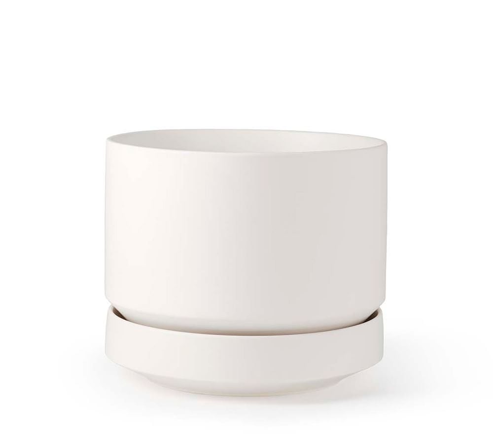 Modern White Ceramic Planter, Small, 7" diameter - Image 0
