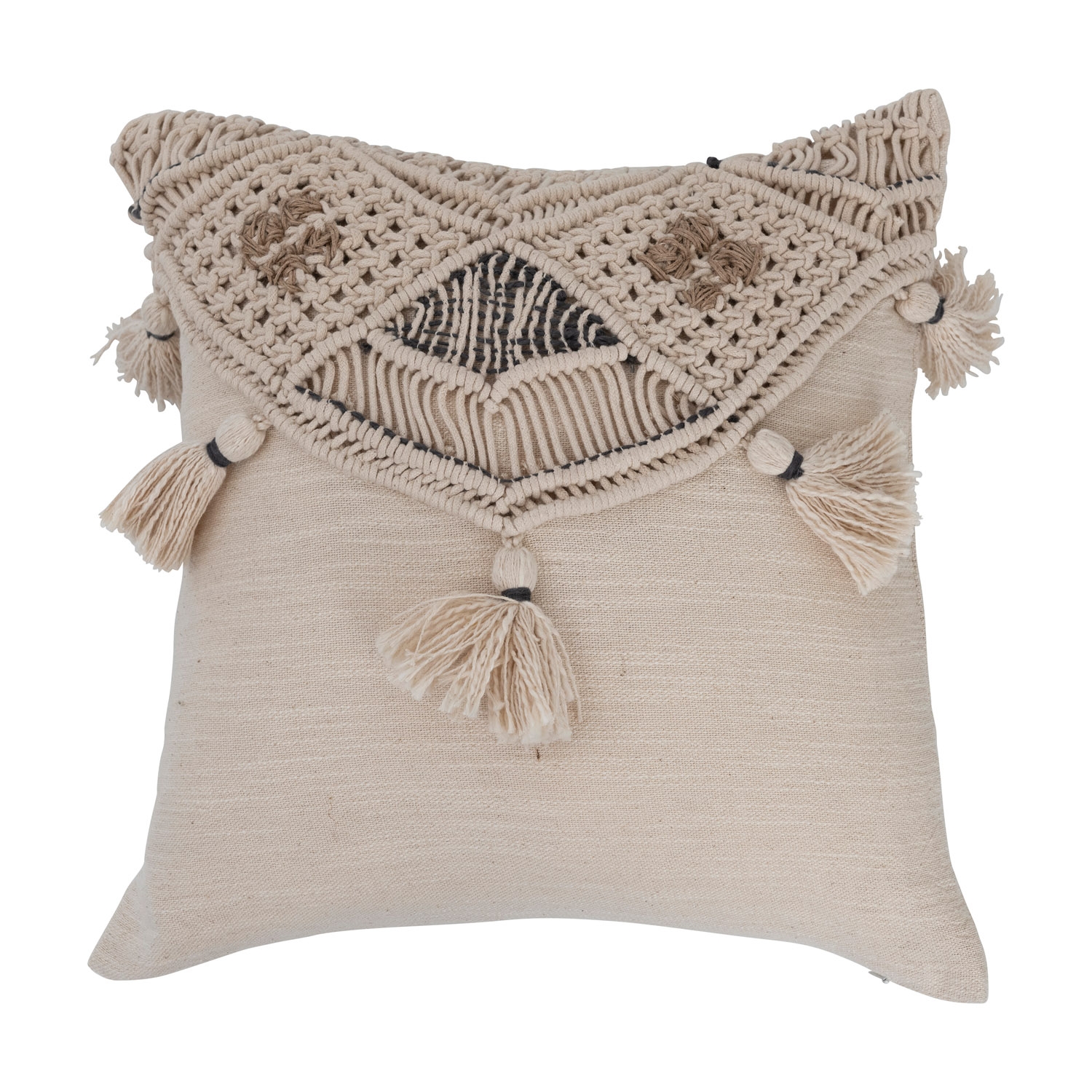 Hand-Woven Cotton and Jute Macramé Pillow with Tassels - Image 0