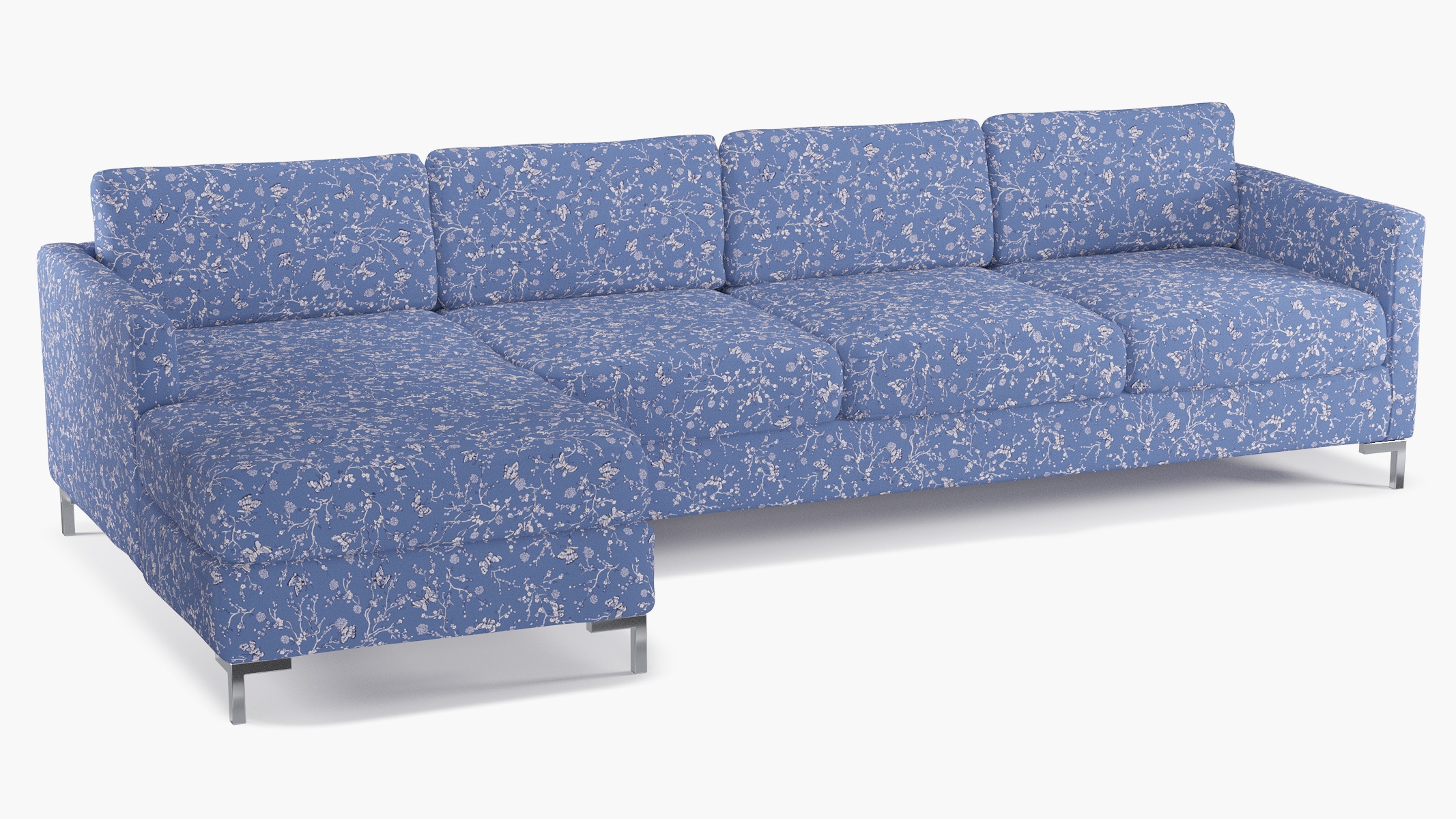 Modern Sectional, Left Facing, Blue Mariposa, Chrome L Leg - Image 1
