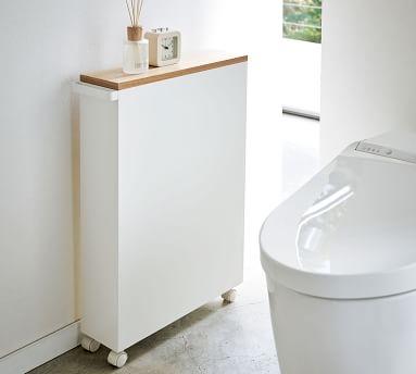 Yamazaki Slim Rolling Bathroom Cart with Handle, White - Image 4