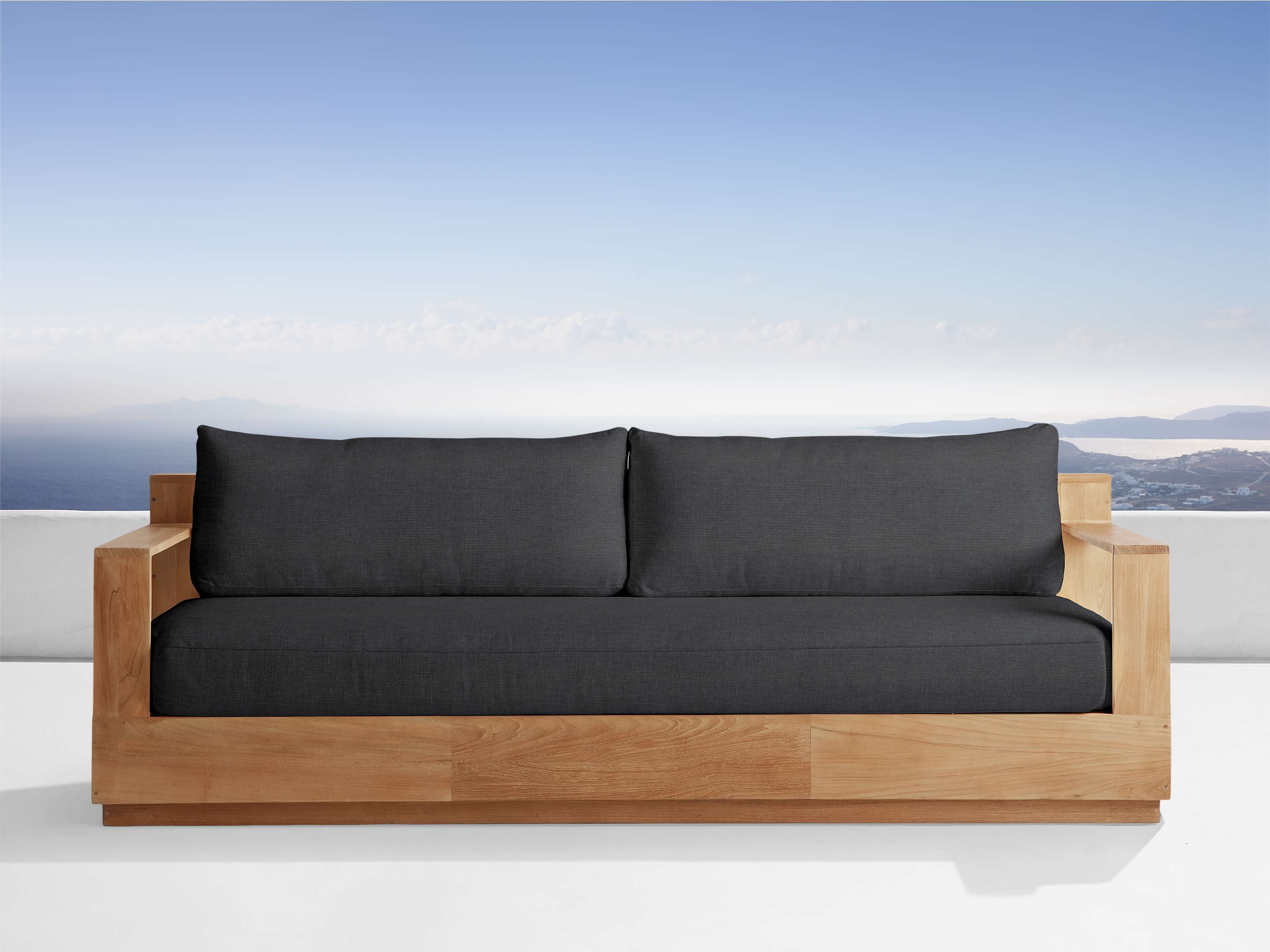 Bal Harbour Outdoor Sofa Teak in Natural  Rosemount Graphite/108" - Image 0