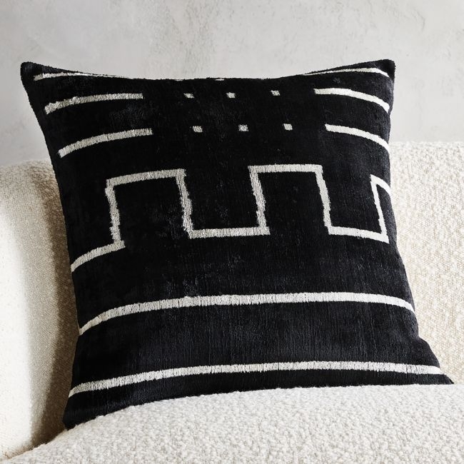 Lines Turkish Black Silk Throw Pillow with Down-Alternative Insert 20" - Image 0