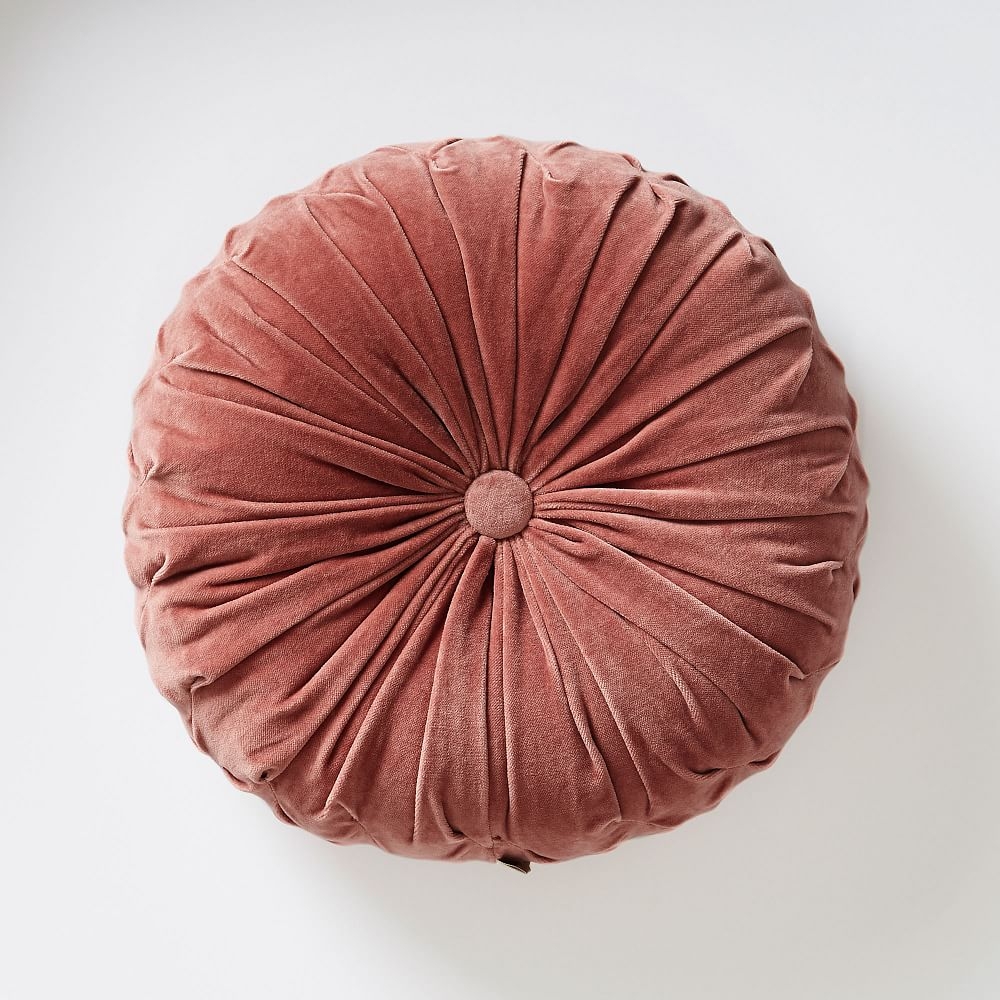 Velvet Pleated Round Pillow, 14", Pink Grapefruit - Image 0