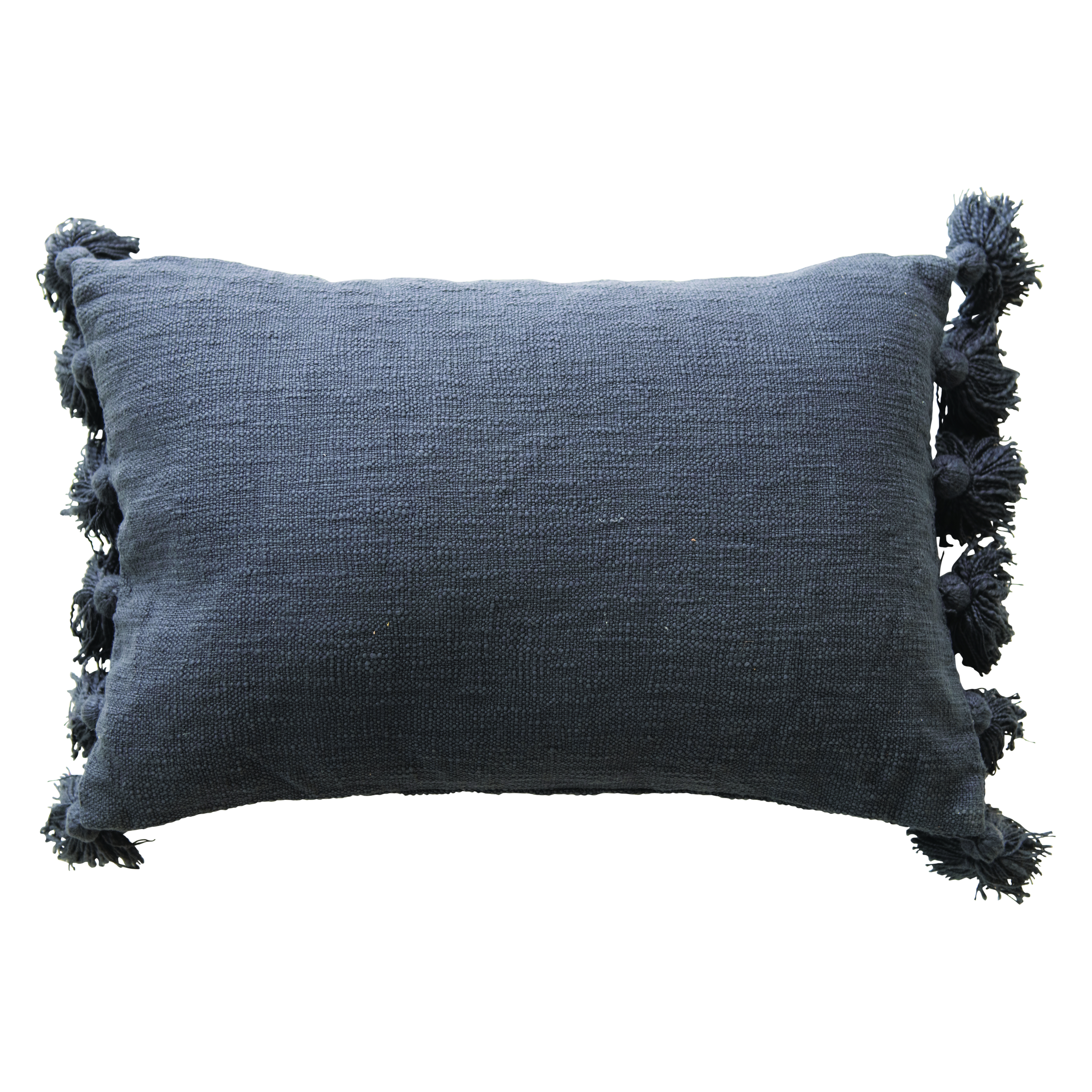 Lumbar Midnight Blue w/Tassels Cotton Slub Pillow - Image 0