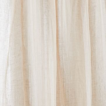 Sheer Linen Cotton Mini Stripe Curtain, Natural/White, 48"x96" - Image 1