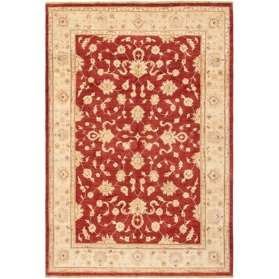One-of-a-Kind Hosler Hand-Knotted 2010s Chobi Dark Red/Cream 6'8" x 9'10" Wool Area Rug - Image 0