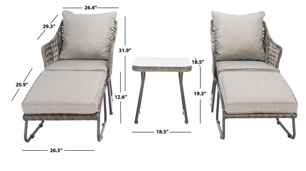Indoor-Outdoor Narda 5 Pc Lounger Set - Grey/Grey - Safavieh - Image 8
