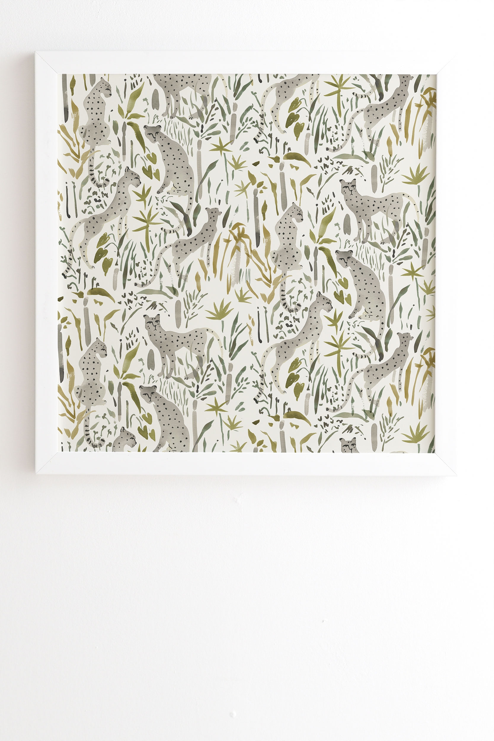 Grey Cheetahs by Megan Galante - Framed Wall Art Basic White 20" x 20" - Image 1