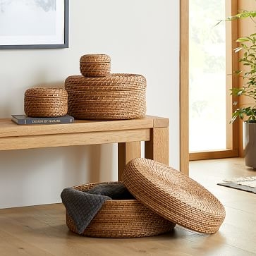 Modern Weave Basket, Round Lidded, Extra Small, Natural - Image 1