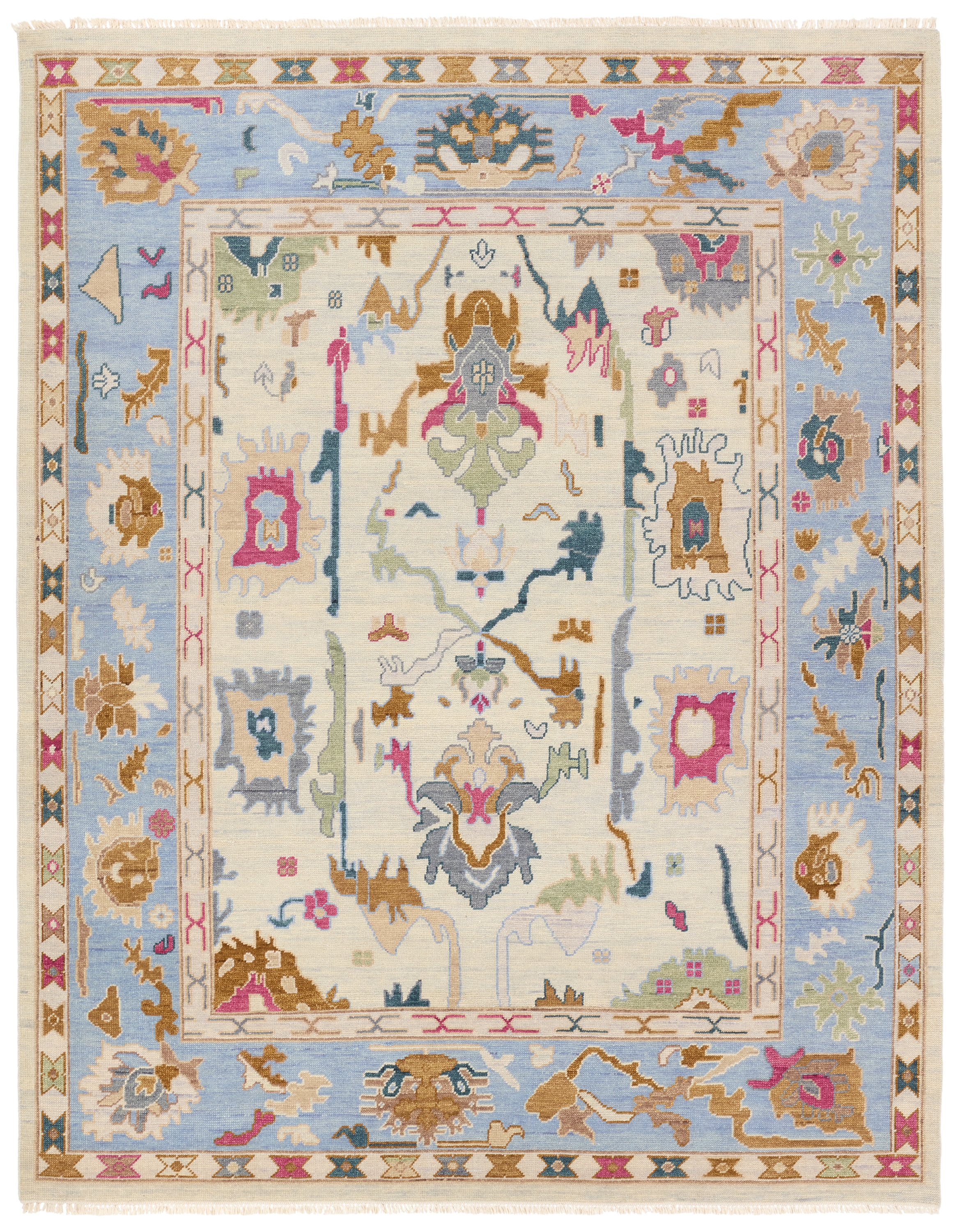 Luni EVE07 Handknotted Floral Ivory and Multicolor Area Rug (8'x10') - Image 0