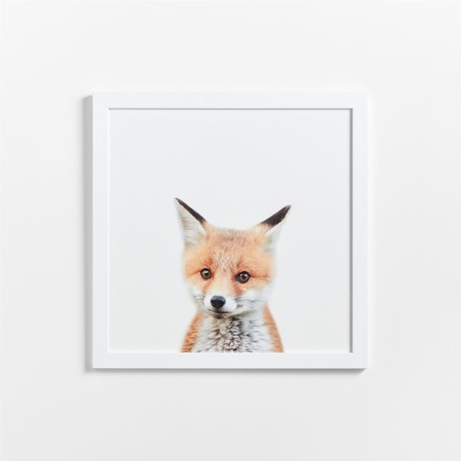 Baby Fox White Wood Framed Wall Art Print - Image 0