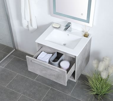 Evanna Single Sink Floating Vanity Cabinet, 1 Drawer, White, 24" - Image 5