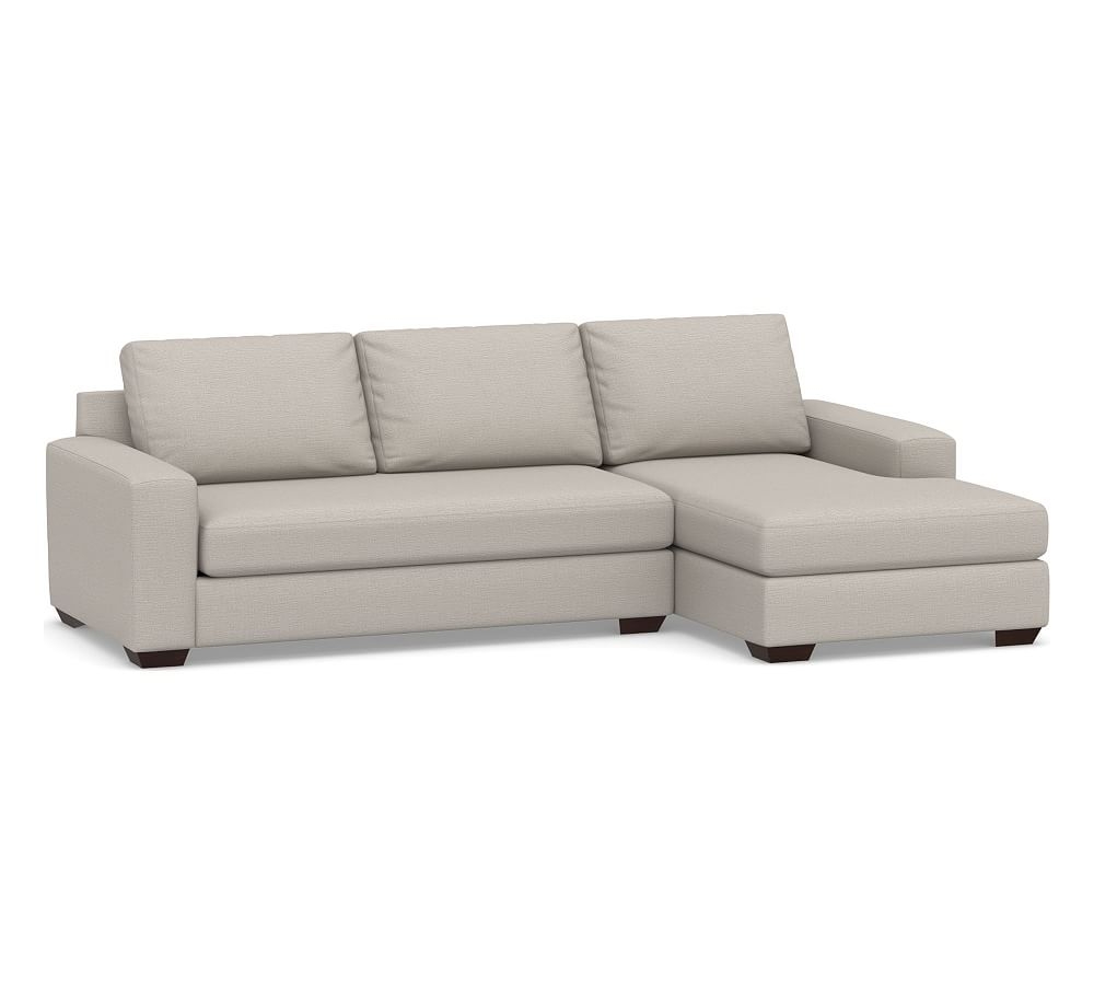 Big Sur Square Arm Upholstered Left Arm Loveseat with Chaise Sectional and Bench Cushion, Down Blend Wrapped Cushions, Chunky Basketweave Stone - Image 0