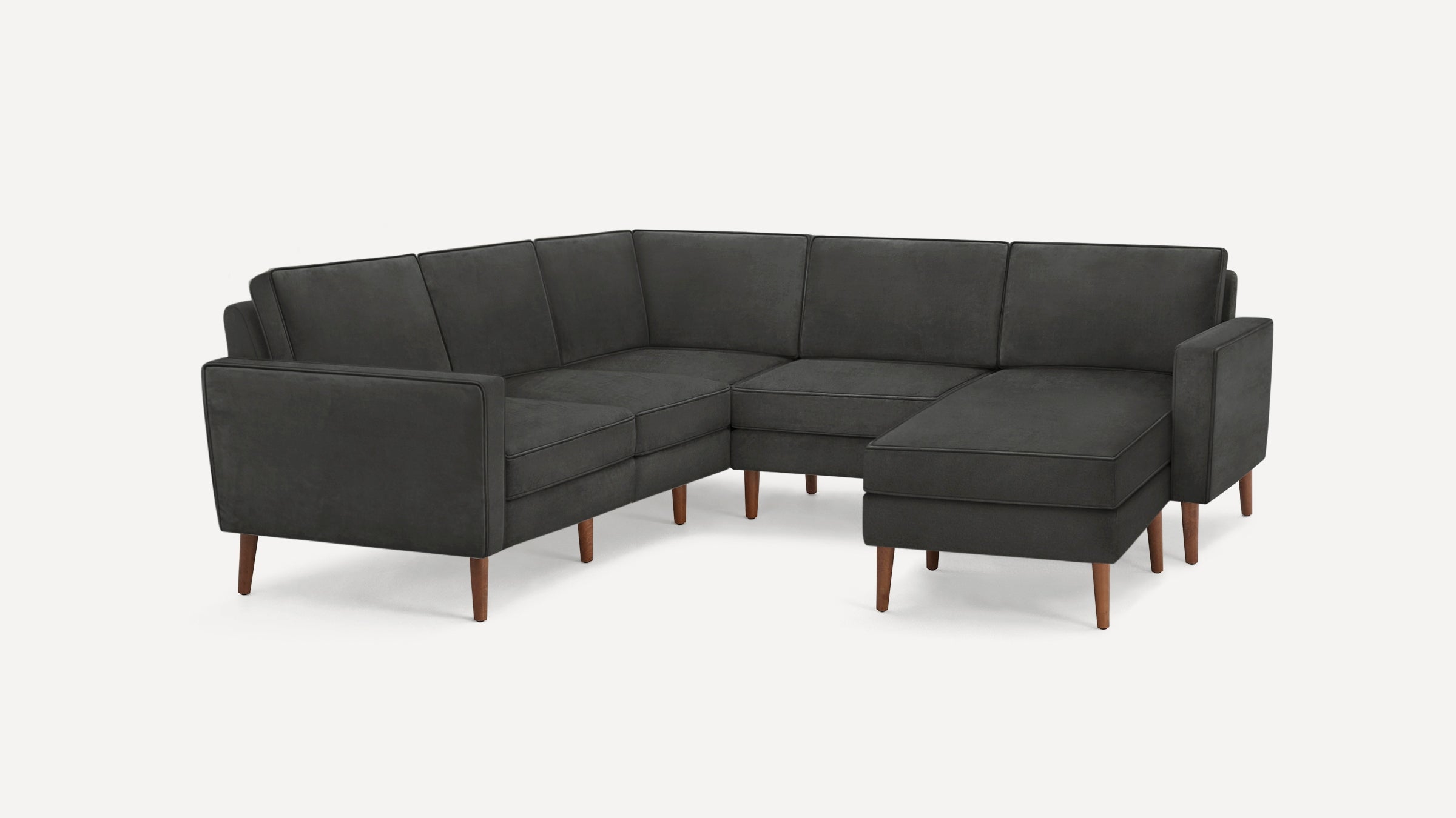 Nomad Velvet 5-Seat Corner Sectional with Reversible Chaise - Graphite Grey - Performance Velvet / Walnut - Wood - Image 0