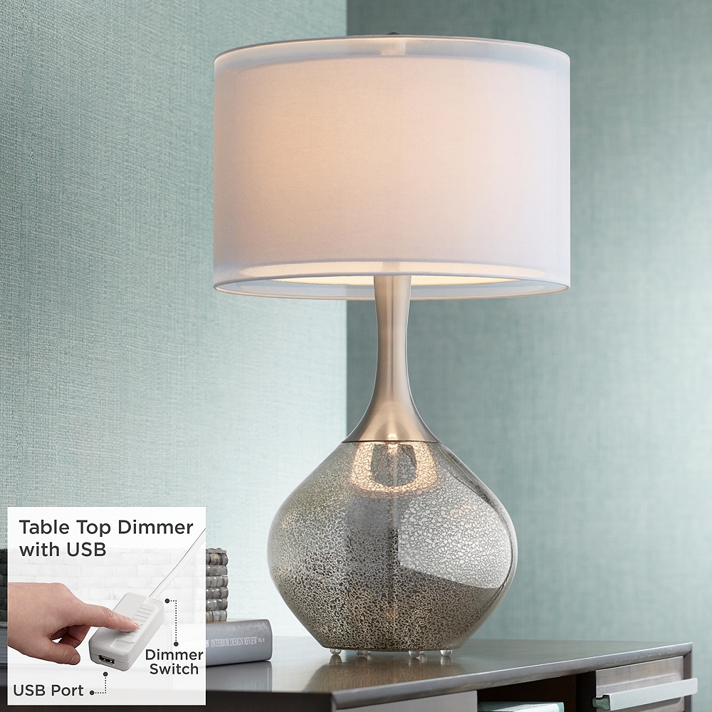 Possini Euro Swift 30 1/2" Modern Mercury Glass Lamp with USB Dimmer - Image 0