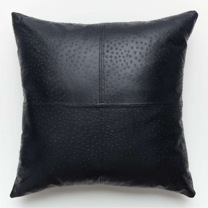 Rue Black Leather Throw Pillow with Down-Alternative Insert 23" - Image 2