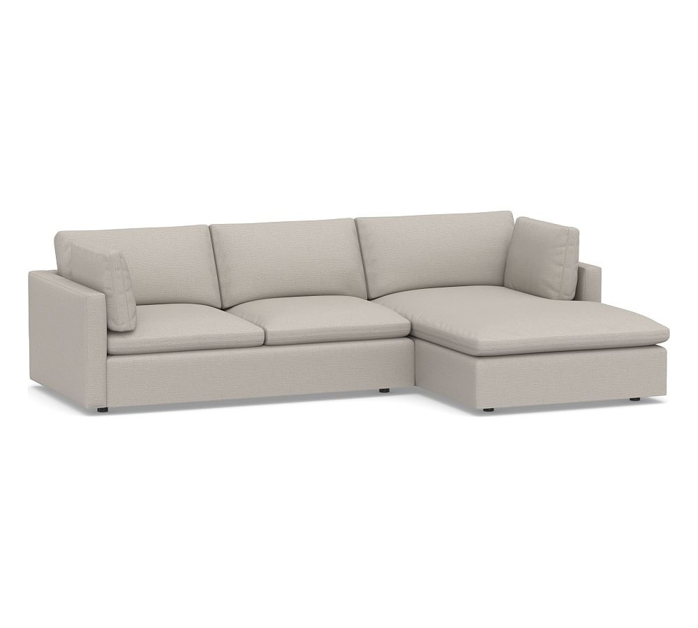 Bolinas Upholstered Left Arm Loveseat with Chaise Sectional, Down Blend Wrapped Cushions, Chunky Basketweave Stone - Image 0