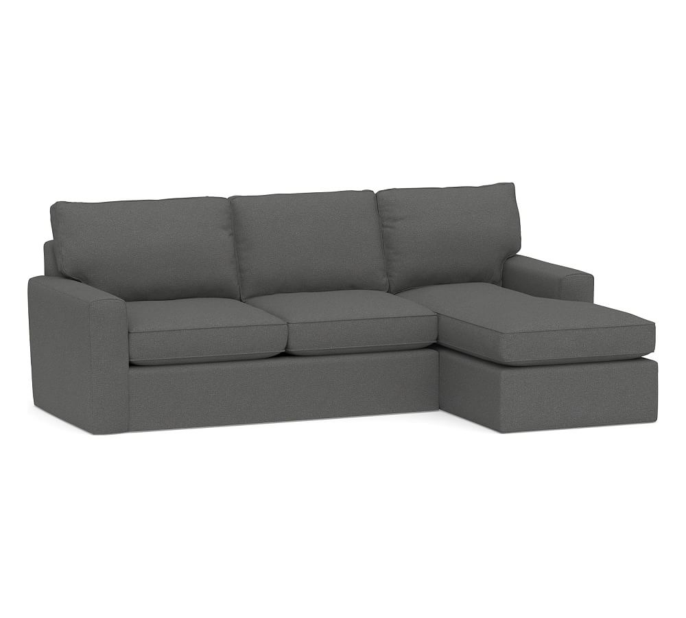 Pearce Square Arm Slipcovered Left Arm Loveseat with Chaise Sectional, Down Blend Wrapped Cushions, Park Weave Charcoal - Image 0