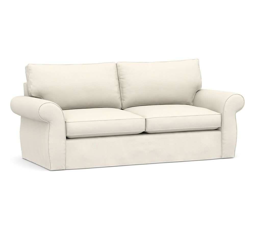 Pearce Roll Arm Slipcovered Sleeper Sofa, Polyester Wrapped Cushions, Textured Twill Ivory - Image 0