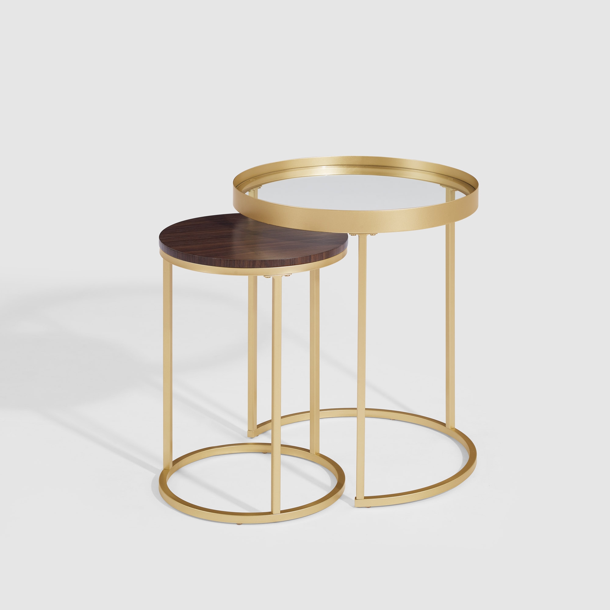 Metal and Glass Nesting Side Tables - Dark Walnut/ Gold - Image 2