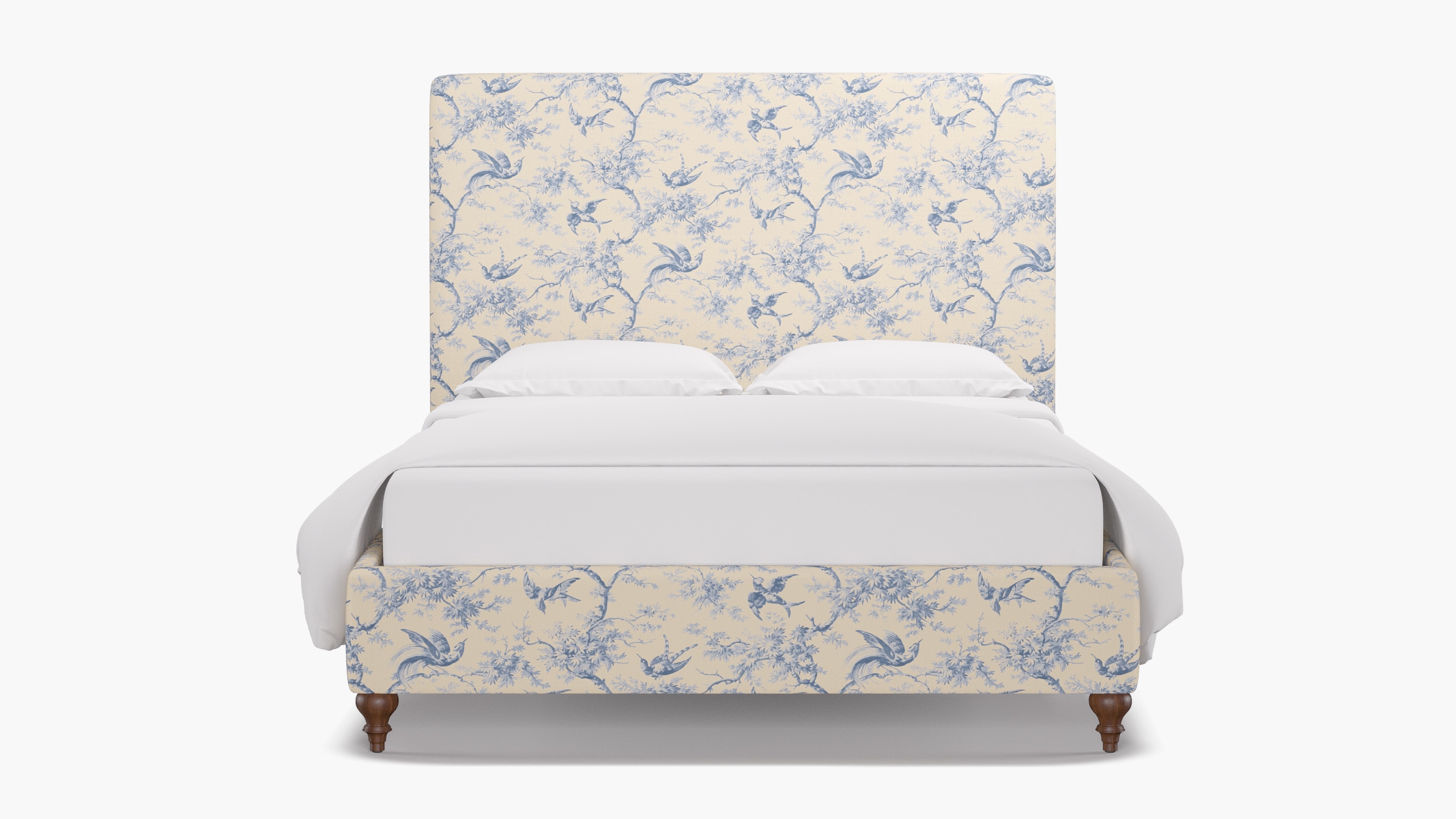 Classic Bed, Blue Swallows, Walnut Traditional Turned Leg, King - Image 0