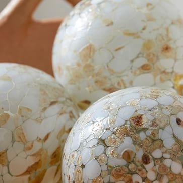 Speckled Mexican Glass Ball, Small, Set of 3, White/Natural - Image 2