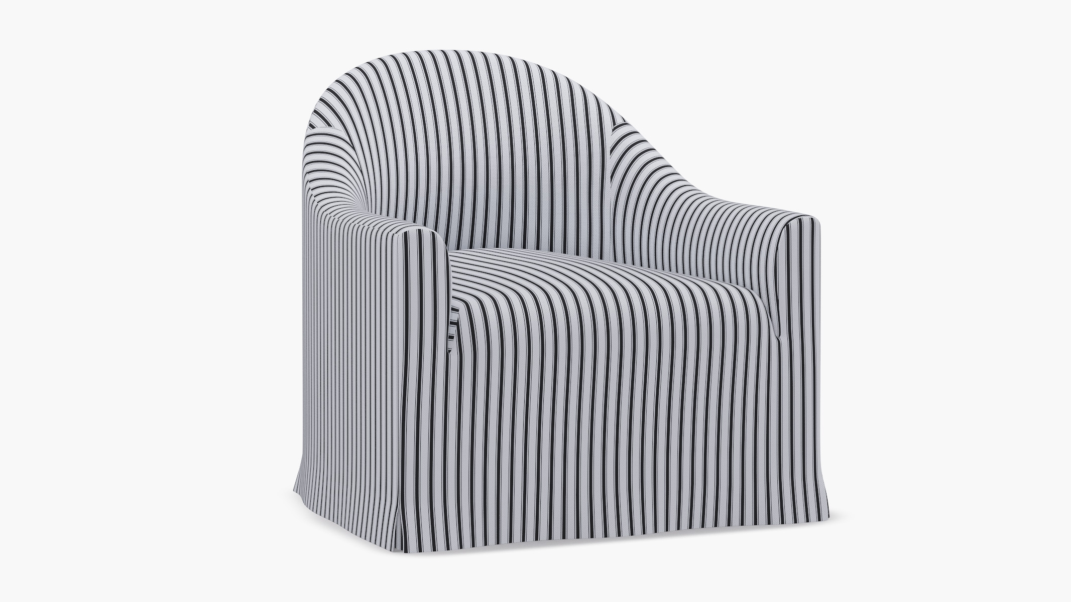 Slipcover Swivel Chair, Black Classic Ticking Stripe - Image 1