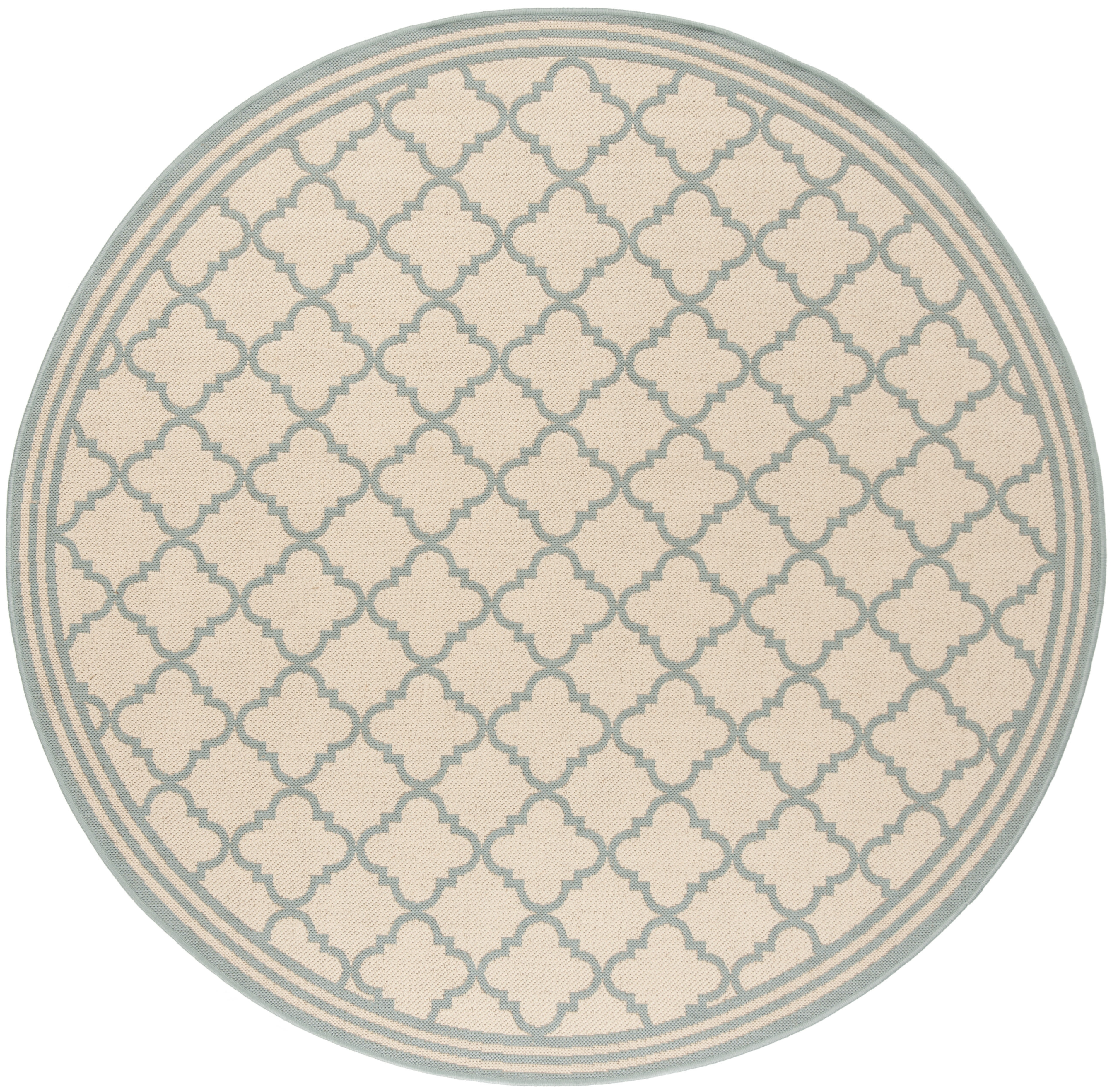 Arlo Home Indoor/Outdoor Woven Area Rug, LND121L, Cream/Aqua,  6' 7" X 6' 7" Round - Image 0