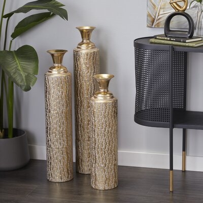 3 Piece Noicolina Gold Wood Floor Vase Set - Image 0