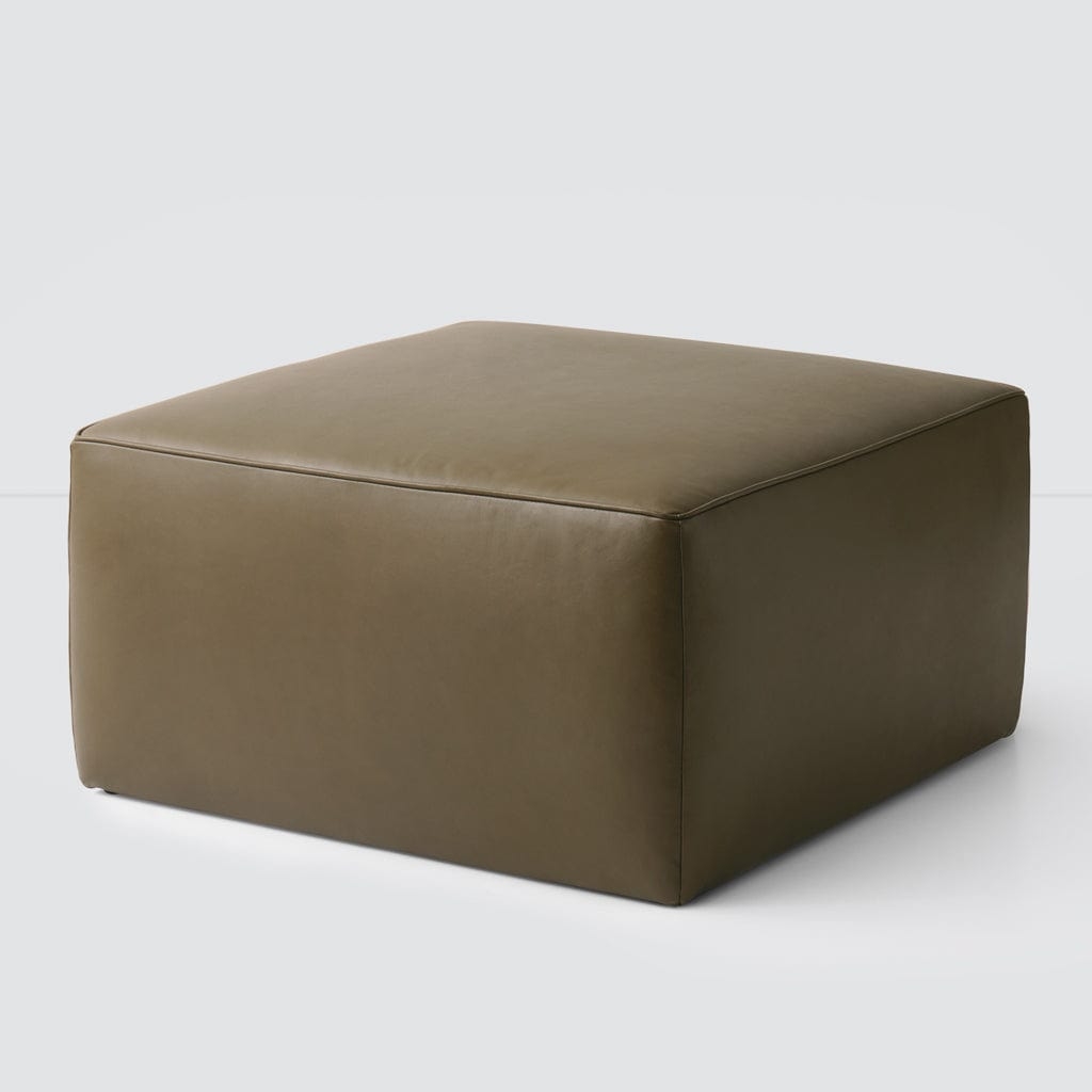 The Citizenry Torres Square Leather Ottoman | Large | Olive - Image 0