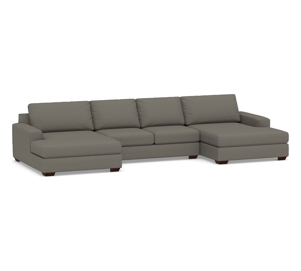 Big Sur Square Arm Upholstered U-Double Chaise Loveseat Sectional, Down Blend Wrapped Cushions, Chunky Basketweave Metal - Image 0