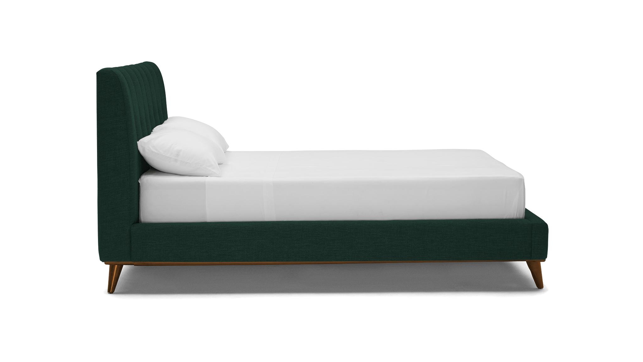 Green Hughes Mid Century Modern Bed - Royale Evergreen - Mocha - Queen - Image 2