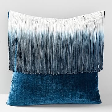 Lush Velvet Tassel Fringe Pillow Case, Regal Blue, 20"x20" - Image 0