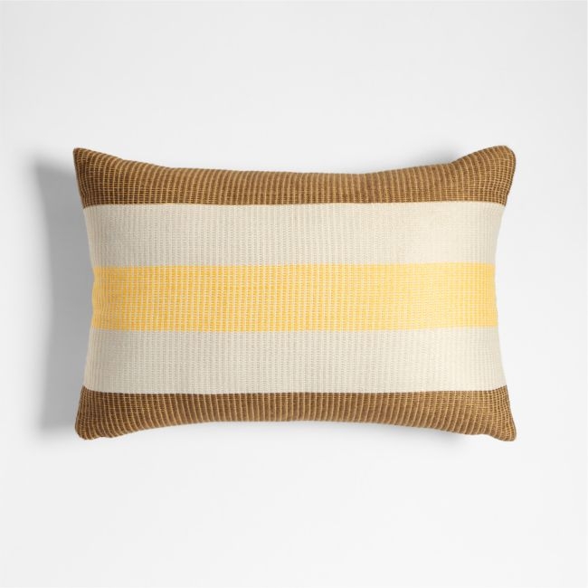 Tonal Textured Stripes 22"x15" Mustard Yellow Indoor/Outdoor Throw Pillow - Image 0