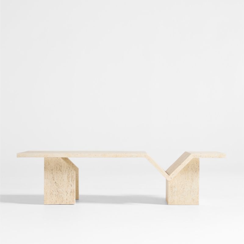 Hollywood Hills Faux Travertine Resin 60" Rectangular Coffee Table with Shelf by Brigette Romanek - Image 5