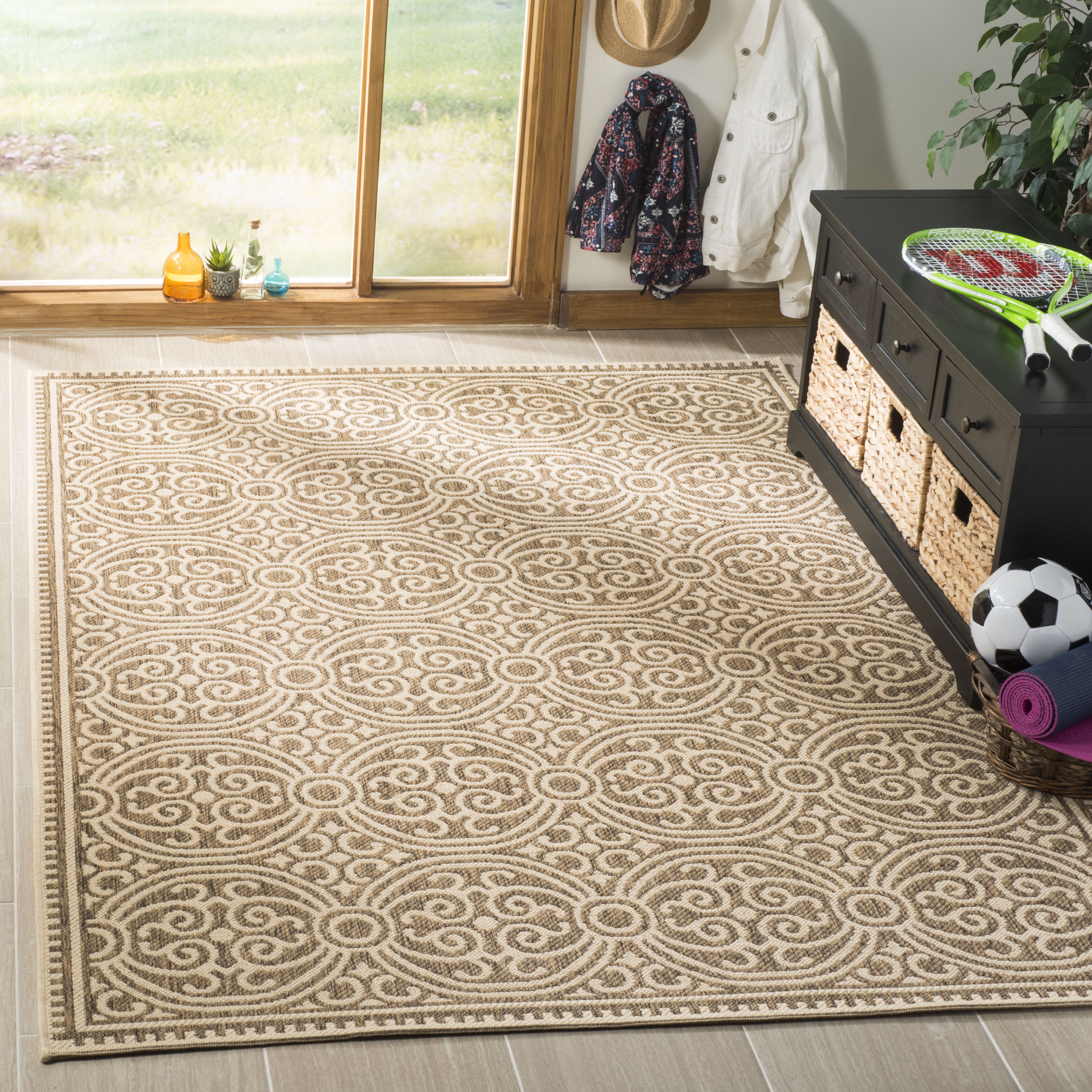 Arlo Home Indoor/Outdoor Woven Area Rug, LND134C, Cream/Beige,  5' 1" X 7' 6" - Image 1
