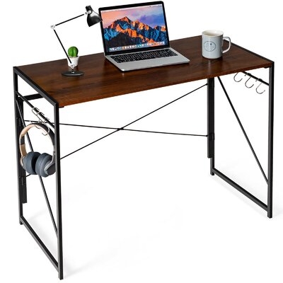 Study Folding Computer Desk Writing Desk With 6 Hooks-Rustic Brown - Image 0