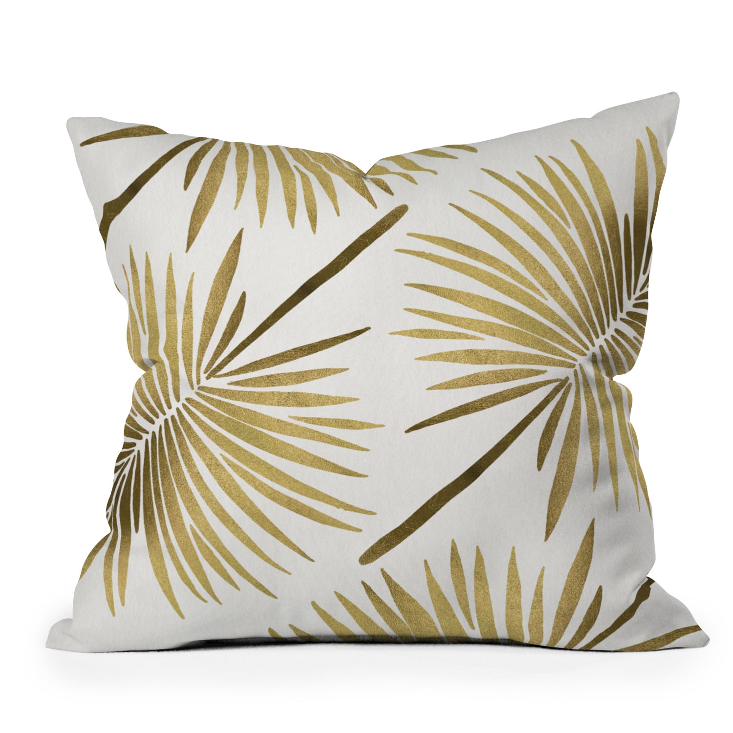 Tropical Fan Palm Gold Pattern by Cat Coquillette - Outdoor Throw Pillow 18" x 18" - Image 0