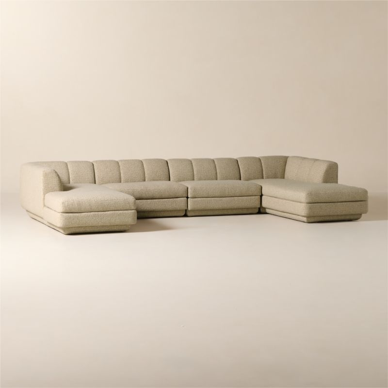 Yarrow 4-Piece U-Shaped Camel Woven Fabric Sectional Sofa - Image 4