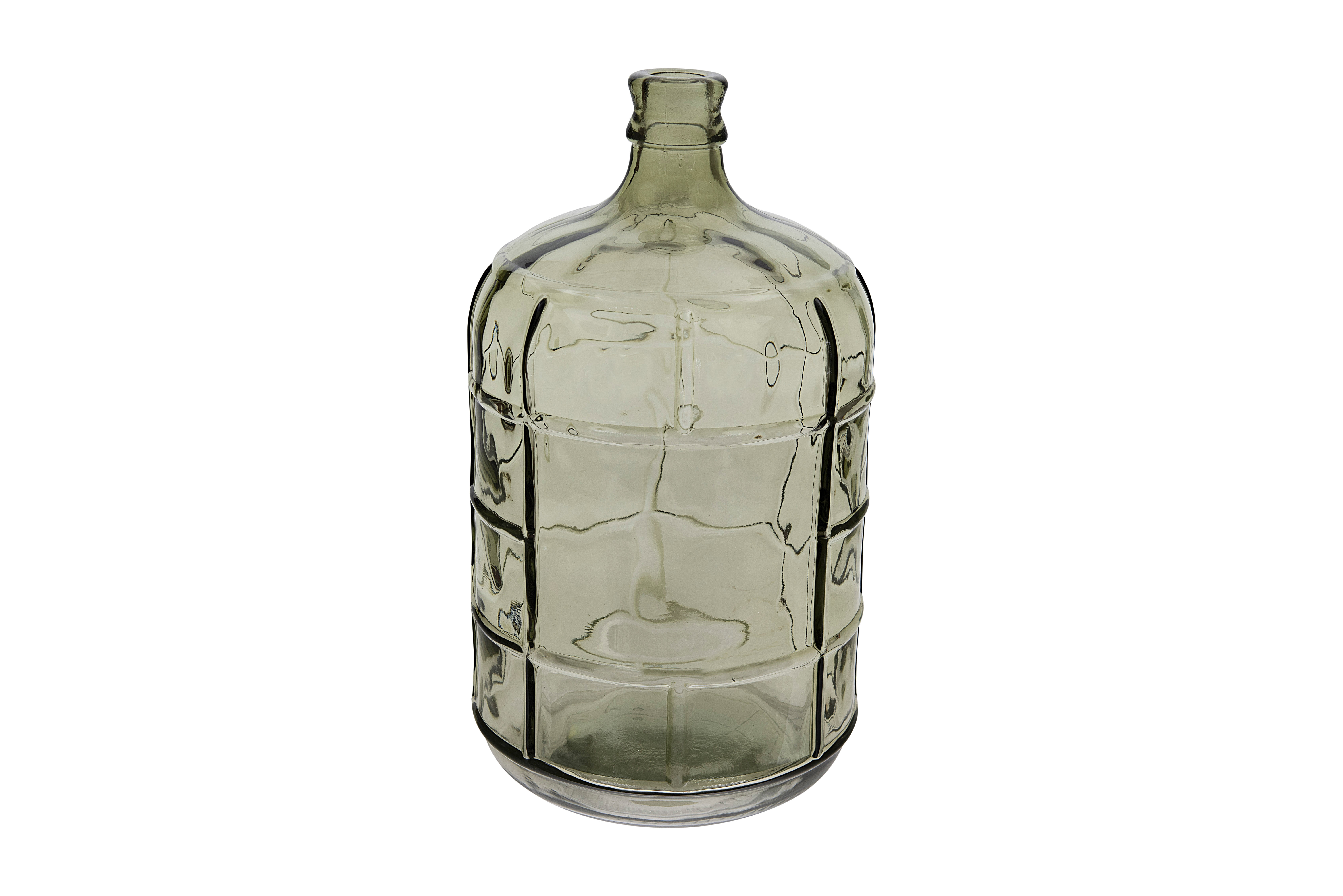 Medium Transparent Green Vintage Reproduction Glass Bottle with Embossed Windowpane Design - Image 0