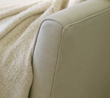 Marcel Upholstered Mini Sofa, Polyester Wrapped Cushions, Performance Brushed Basketweave Chambray - Image 1