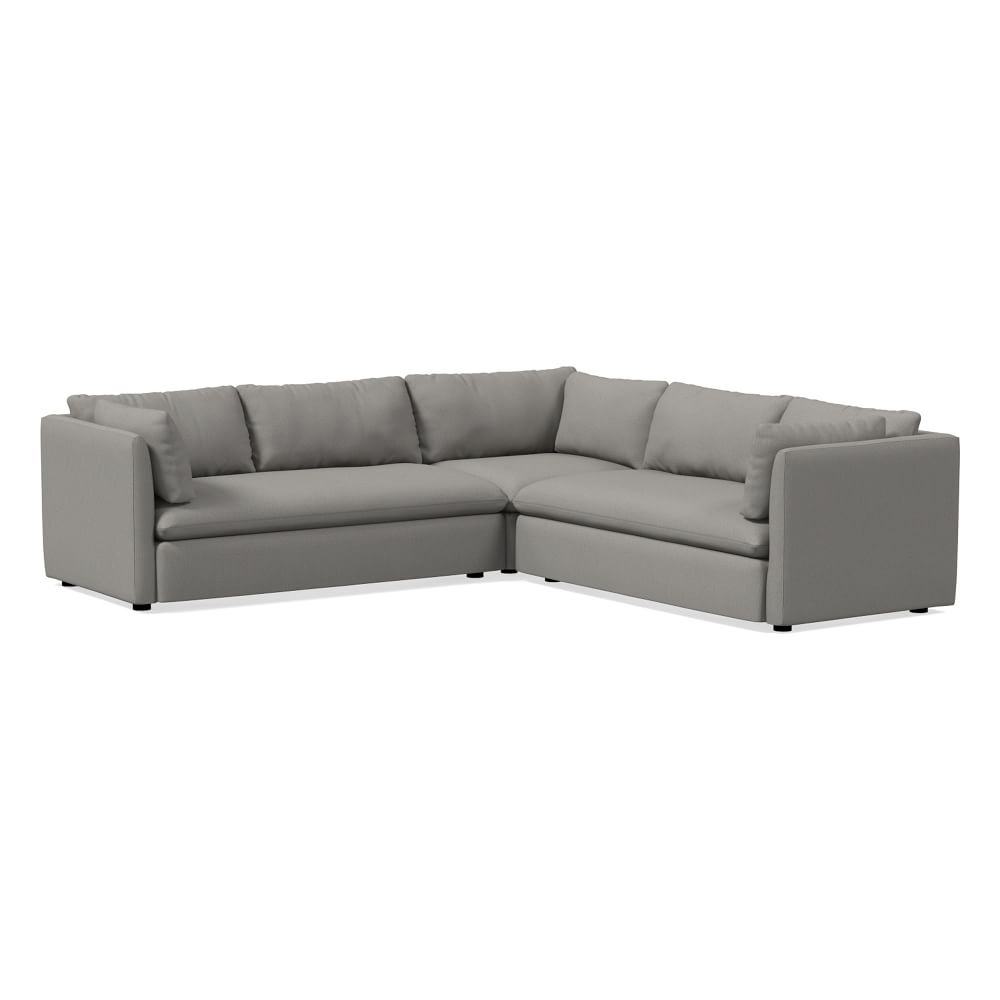 Shelter 106" 3-Piece L-Shaped Sectional, Performance Washed Canvas, Storm Gray - Image 0