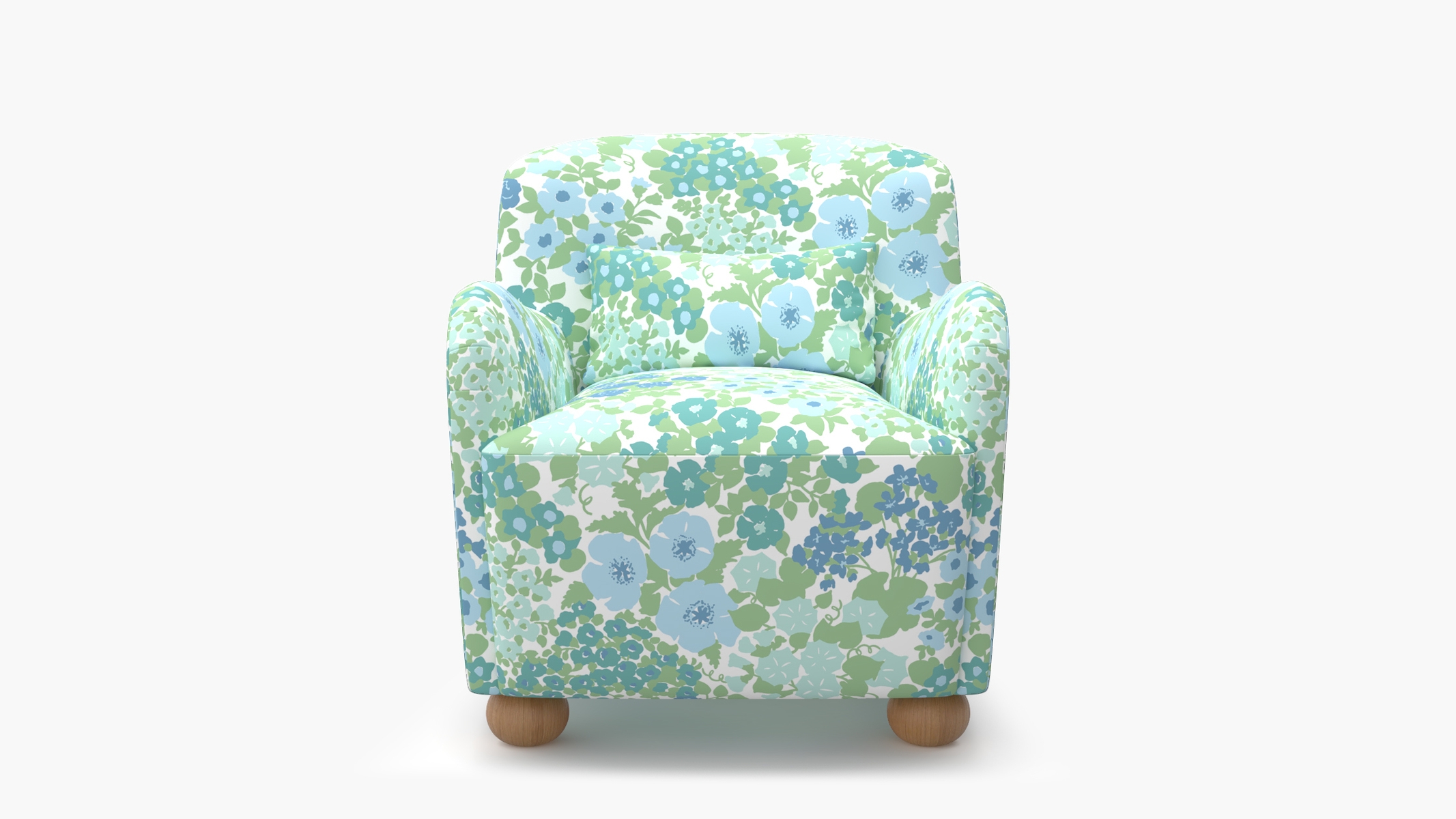 Club Chair, Mist Million Flowers, Natural Bun Foot - Image 0