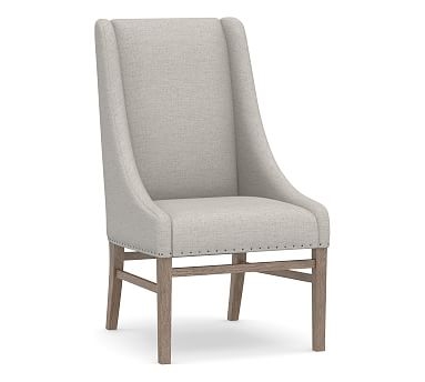 Milan Slope Arm Upholstered Dining Side Chair, Gray Wash Leg, Heathered Twill Stone - Image 0