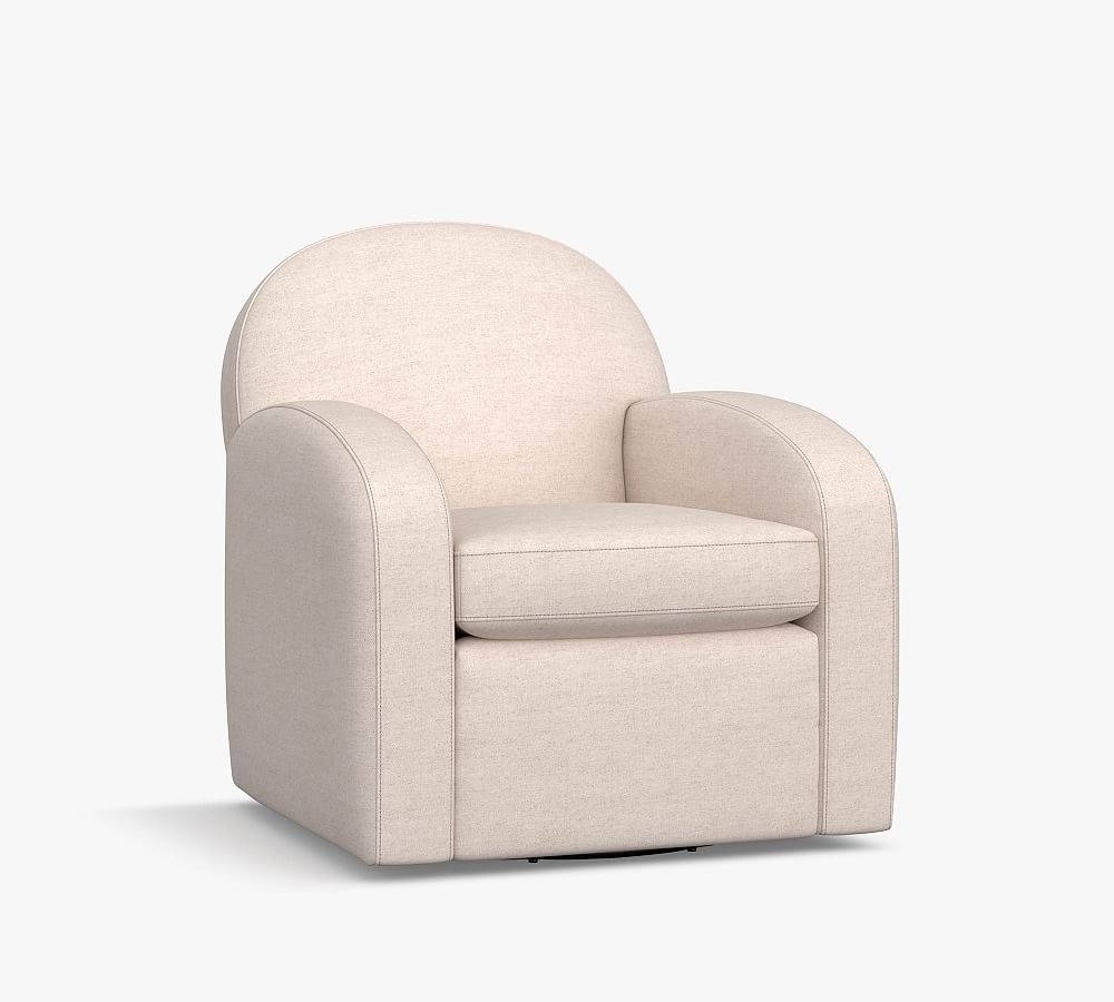 Farmhouse Upholstered Swivel Armchair, Polyester Wrapped Cushions, Performance Heathered Basketweave Platinum - Image 1