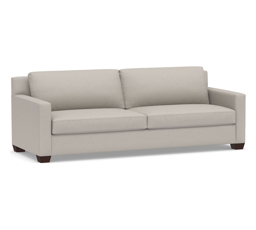 York Square Arm Upholstered Grand Sofa 95.5", Down Blend Wrapped Cushions, Chunky Basketweave Stone - Image 0