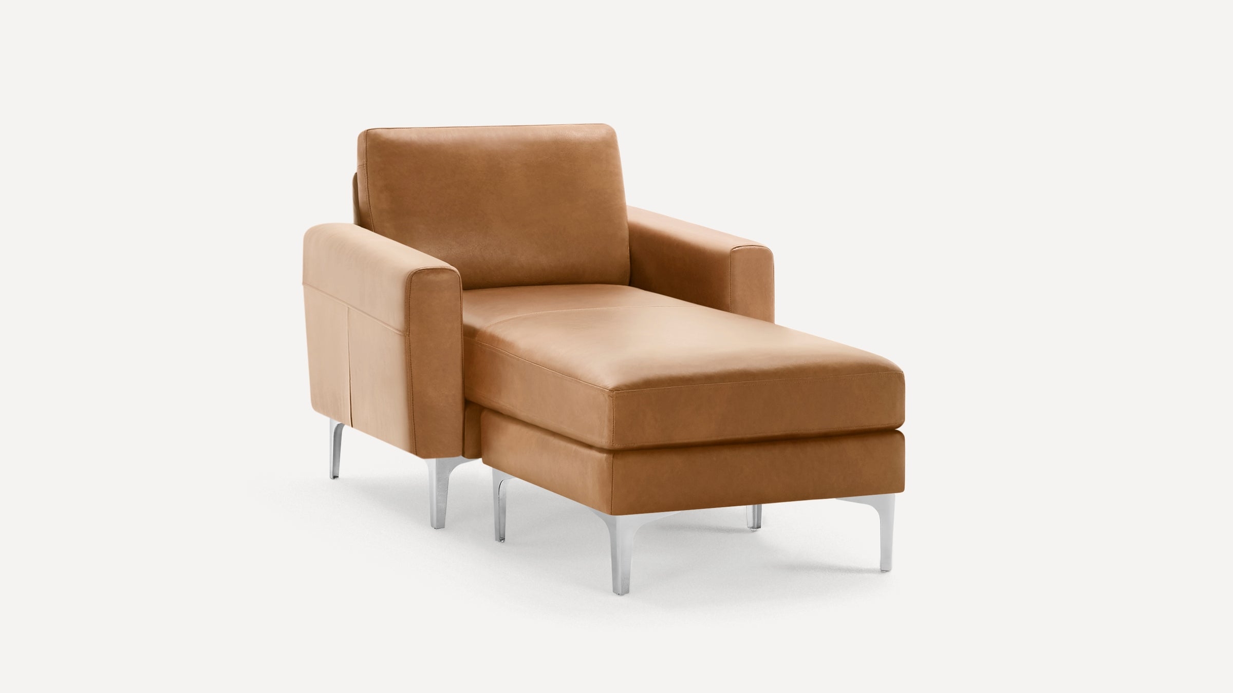 Nomad Leather Club Chair with Chaise - Camel - Top Grain Leather / Oak - Wood / Block - Image 4